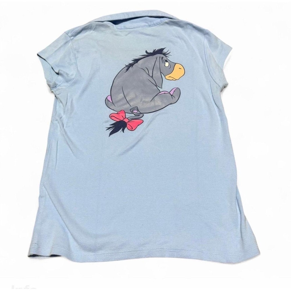 Disney Eeyore Women's Medium Blue Polo Shirt Winnie the Pooh Graphic Y2K
